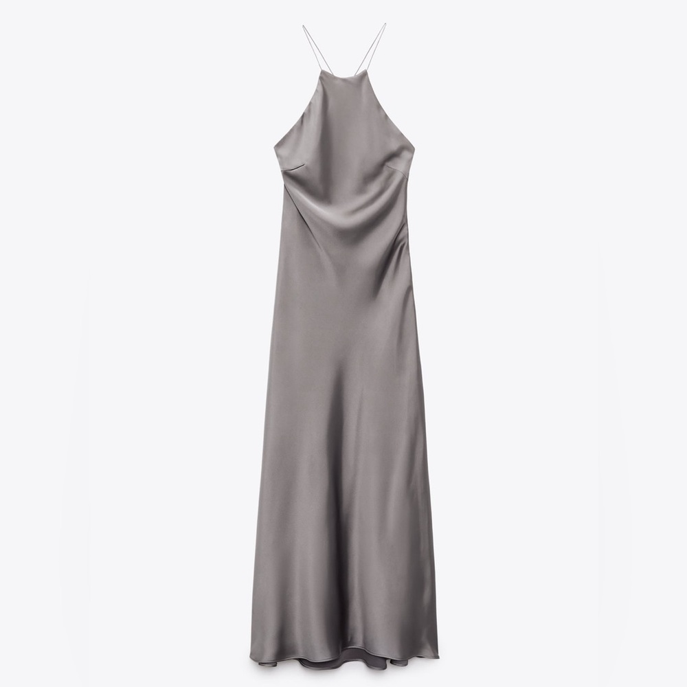 Satin Effect Silver Evening Dress